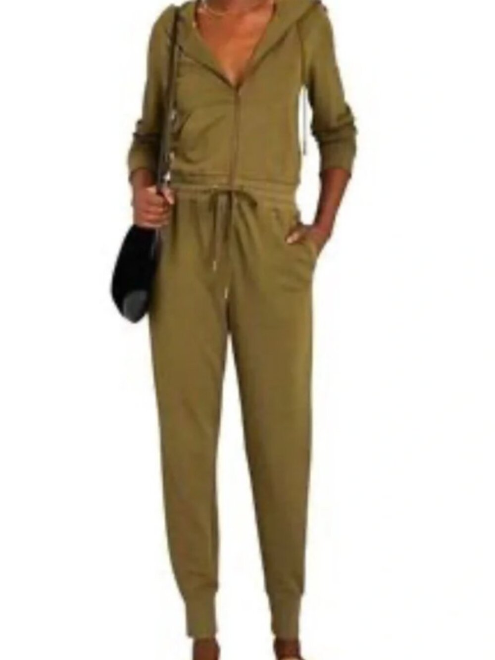 INTERMIX Dark Olive Green Jumpsuit with Hoodie